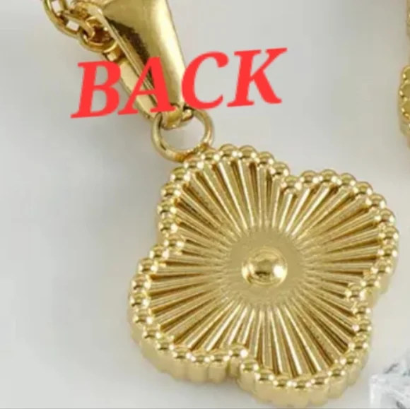 Gold Initial 'R' Clover Pendant Necklace - White & Gold - Picture 5 of 7